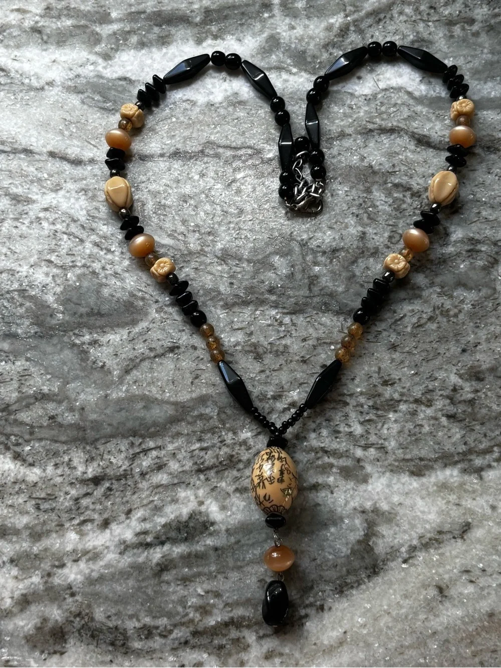 Jade MixedChinese Ping An Kou and Porcelain Handpainted Bead Necklace & Earrings